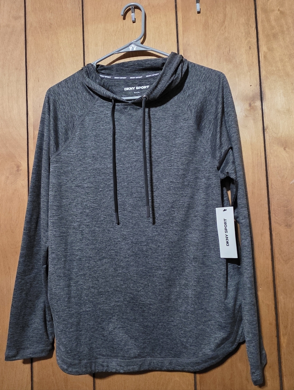 DKNY Sport Women's Heather Gray Hooded Long-Sleeve Shirt- Size SMALL